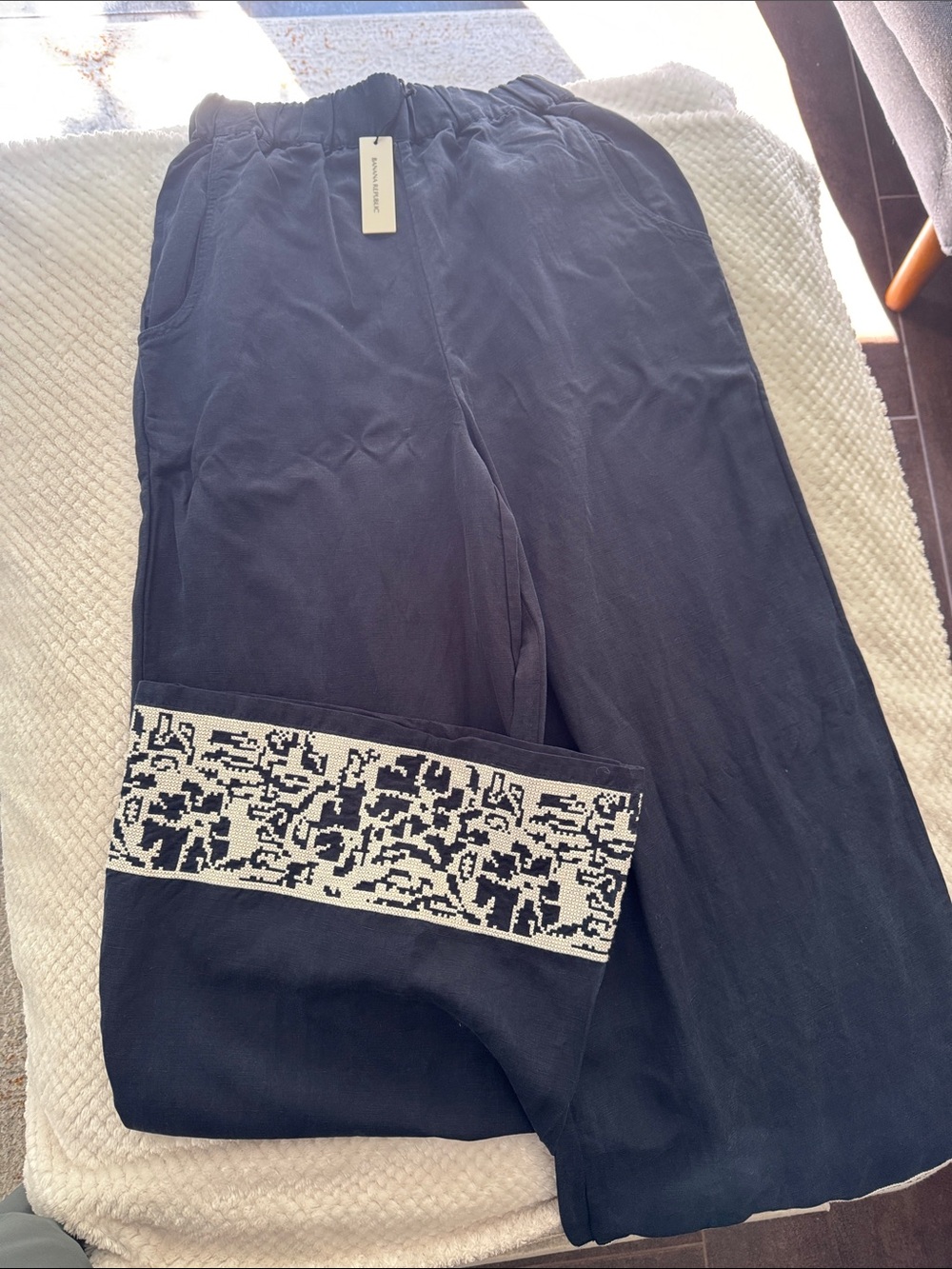 Banana Republic Black Wide-Leg Pants with Patterned Cuff